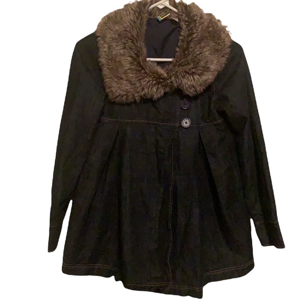 Roxy Black Jean Jacket with Brown Fur Collar